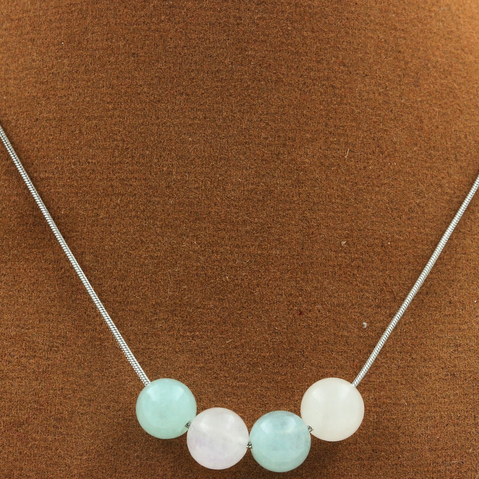 Collier Perles Angélite + Pierre De Lune 8 Mm. Chaine En Acier Collier Femmes, Hommes. Taille Personnalisable.