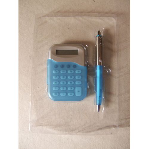 CALCULATRICE AVEC STYLO CORPS BLEU