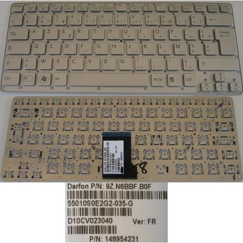 Clavier Azerty Français / French Pour SONY VAIO VPC-CA Series, Gris Clair / Silver, Model: D10CV023040, P/N: 9Z.N6BBF.B0F, 55010S0E2G2-035-G, 148954231
