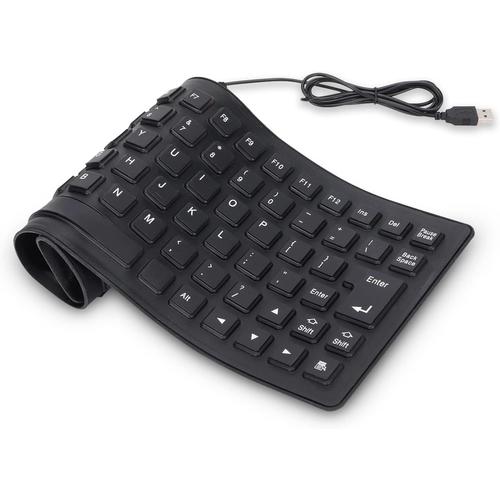 Clavier Pliable en Silicone USB 85 Touches, Clavier en Silicone Filaire Souple Silencieux ¿¿tanche Portable pour Ordinateur Portable PC(Noir)