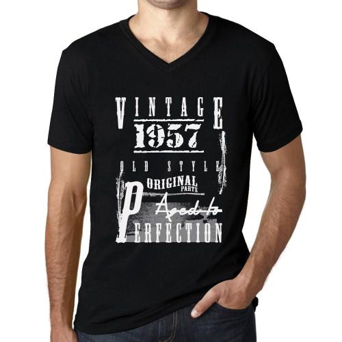 Homme Tee-Shirt Col V Pièces D'origine Vieillies À La Perfection 1957 - Original Parts Aged To Perfection 1957 - 67 Ans T-Shirt Graphique Idée Cadeau 67e Anniversaire Vintage Année 1957 Nouveauté