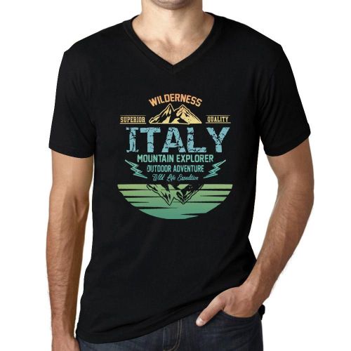 Homme Tee-Shirt Col V - Outdoor Adventure, Wilderness, Mountain Explorer Italy - T-Shirt Graphique Éco-Responsable Vintage Cadeau Nouveauté