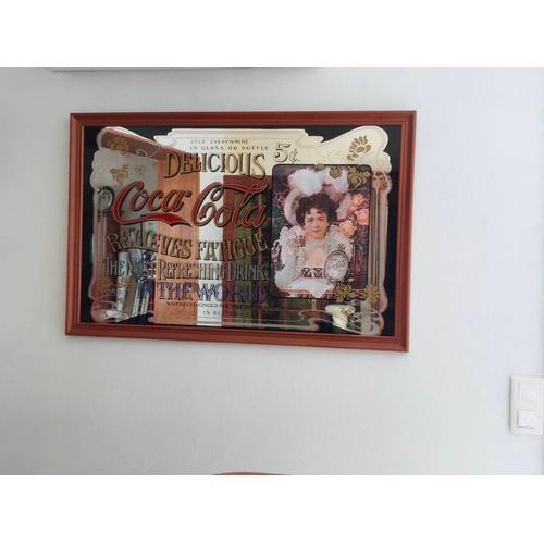 Cadre miroir vintage Coca-Cola avec cadre en bois