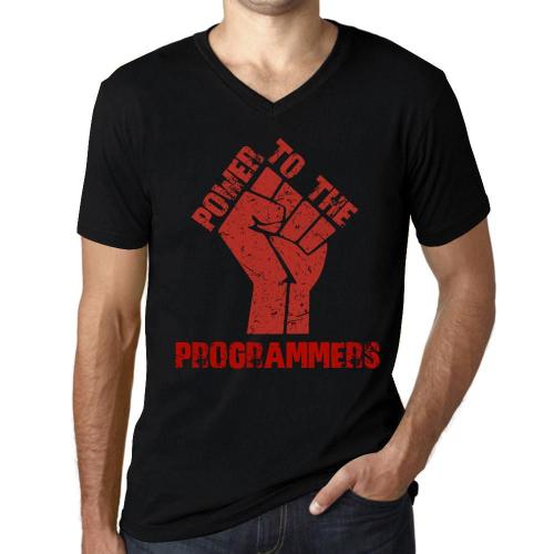 Homme Tee-Shirt Col V Le Pouvoir Aux Programmeurs - Power To The Programmers - T-Shirt Graphique Éco-Responsable Vintage Cadeau Nouveauté