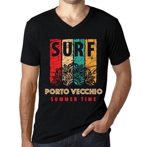Homme Tee-Shirt Col V Surf D'été À Porto Vecchio - Summer Time Surf In Porto Vecchio - T-Shirt Graphique Éco-Responsable Vintage Cadeau Nouveauté