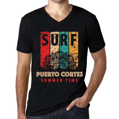 Homme Tee-Shirt Col V Surf D'été À Puerto Cortes - Summer Time Surf In Puerto Cortes - T-Shirt Graphique Éco-Responsable Vintage Cadeau Nouveauté