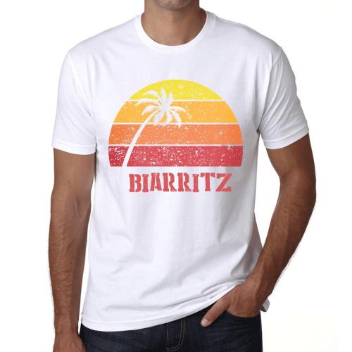 Homme Tee-Shirt Palmier Plage Coucher De Soleil À Biarritz - Palm, Beach, Sunset In Biarritz - T-Shirt Graphique Éco-Responsable Vintage Cadeau Nouveauté