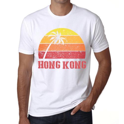 Homme Tee-Shirt Palmier Plage Coucher De Soleil À Hong Kong - Palm, Beach, Sunset In Hong Kong - T-Shirt Graphique Éco-Responsable Vintage Cadeau Nouveauté