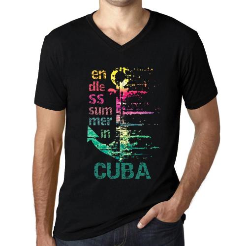 Homme Tee-Shirt Col V Un Été Sans Fin À Cuba - Endless Summer In Cuba - T-Shirt Graphique Éco-Responsable Vintage Cadeau Nouveauté