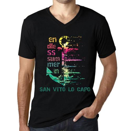 Homme Tee-Shirt Col V Un Été Sans Fin À San Vito Lo Capo - Endless Summer In San Vito Lo Capo - T-Shirt Graphique Éco-Responsable Vintage Cadeau Nouveauté