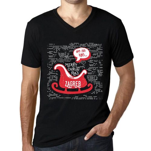 Homme Tee-Shirt Col V Ho Ho Ho Joyeux Noël De Zagreb - Ho Ho Ho Merry Christmas From Zagreb - T-Shirt Graphique Éco-Responsable Vintage Cadeau Nouveauté