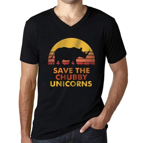 Homme Tee-Shirt Col V Sauvez La Licorne Joufflue - Save The Chubby Unicorn - T-Shirt Graphique Éco-Responsable Vintage Cadeau Nouveauté