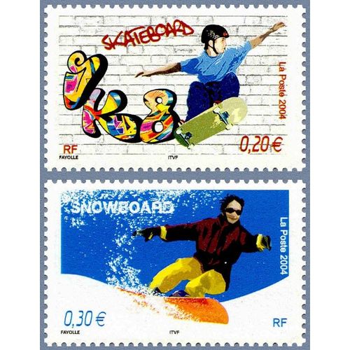 France 2004 Collection Jeunesse - Les Sports De Glisse, Très Beaux Timbres Neufs** Luxe Yvert 3691 Skateboard Et 3699 Snowboard.
