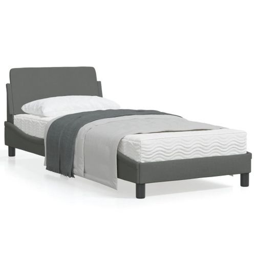 Vidaxl Cadre De Lit Avec Tête De Lit Gris Foncé 90x200 Cm Tissu
