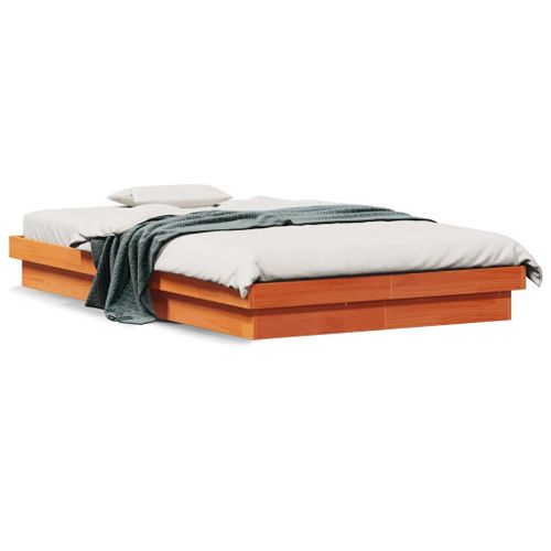 Vidaxl Cadre De Lit À Led Cire Marron 140x190 Cm Bois De Pin Massif