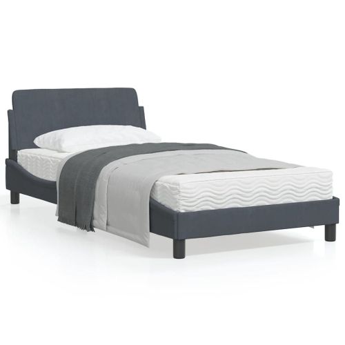 Vidaxl Cadre De Lit Avec Tête De Lit Gris Foncé 100x200 Cm Velours
