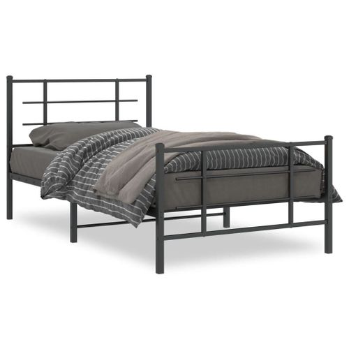 Vidaxl Cadre De Lit Métal Sans Matelas Avec Pied De Lit Noir 100x190cm