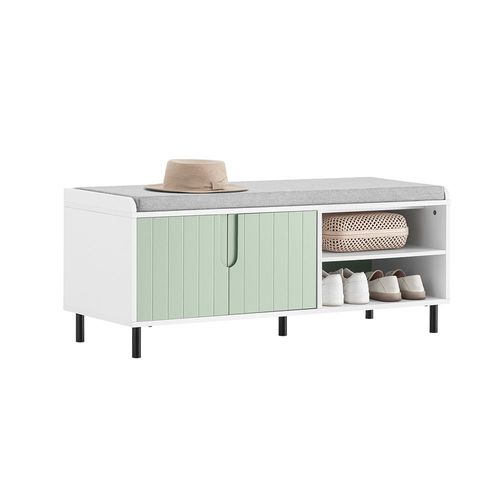 Sobuy Banc De Rangement, Banc À Chaussures, Meuble Chaussures, Meuble Bas Entrée Sur Pieds En Métal Avec Coussin Rembourré, 2 Portes Et 2 Compartiments Ouverts, 110 X 40 X 45 Cm, Fsr158-Gr