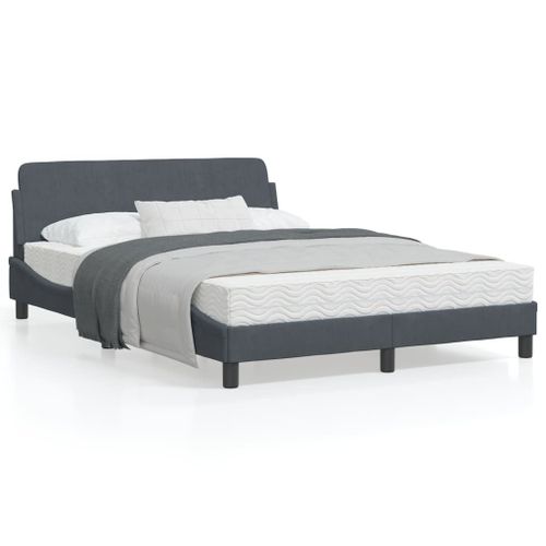 Vidaxl Cadre De Lit Avec Tête De Lit Gris Foncé 140x190 Cm Velours