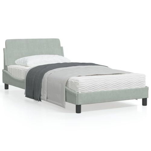 Vidaxl Cadre De Lit Avec Tête De Lit Gris Clair 100x200 Cm Velours