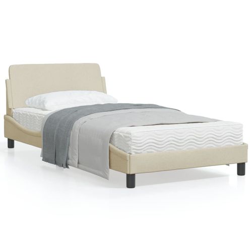 Vidaxl Cadre De Lit Avec Tête De Lit Crème 100x200 Cm Tissu