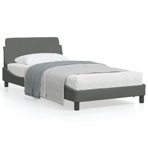 Vidaxl Cadre De Lit Avec Tête De Lit Gris Foncé 100x200 Cm Tissu