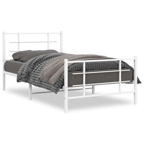 Vidaxl Cadre De Lit Métal Sans Matelas Et Pied De Lit Blanc 100x190 Cm