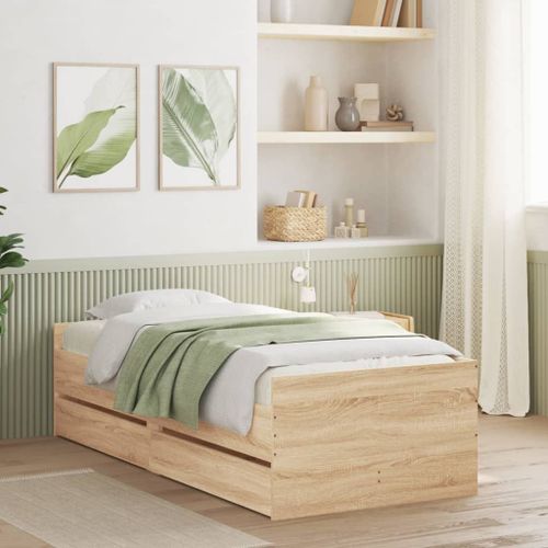 Vidaxl Cadre De Lit Avec Tiroirs Sans Matelas Chêne Sonoma 90x190 Cm