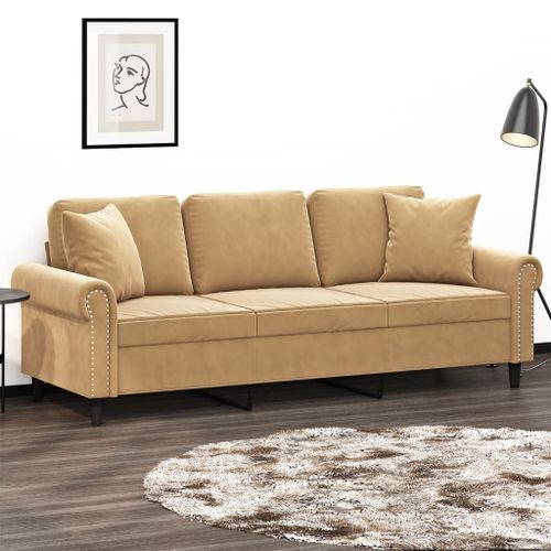 Vidaxl Canapé 3 Places Avec Oreillers Décoratifs Marron 180 Cm Velours