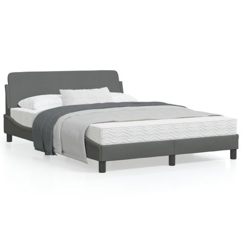 Vidaxl Cadre De Lit Avec Tête De Lit Gris Foncé 140x190 Cm Tissu