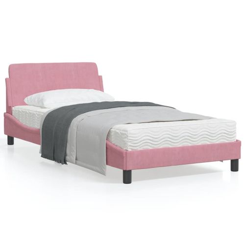 Vidaxl Cadre De Lit Avec Tête De Lit Rose 100x200 Cm Velours