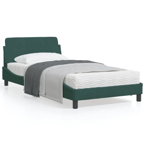 Vidaxl Cadre De Lit Avec Tête De Lit Vert Foncé 100x200 Cm Velours