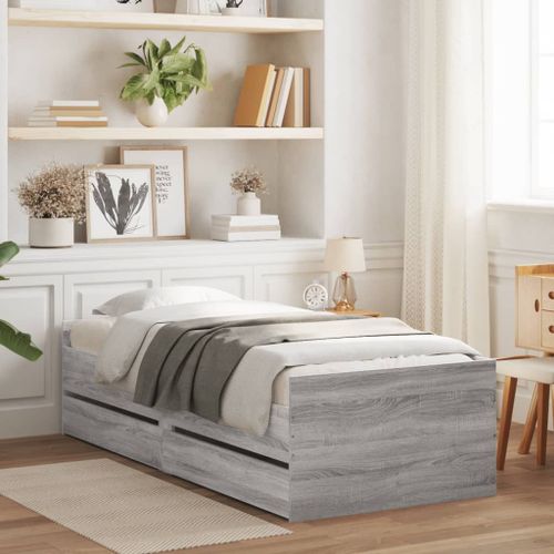 Vidaxl Cadre De Lit Avec Tiroirs Sans Matelas Sonoma Gris 90x190 Cm