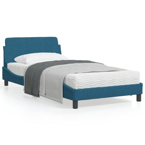 Vidaxl Cadre De Lit Avec Tête De Lit Bleu 100x200 Cm Velours