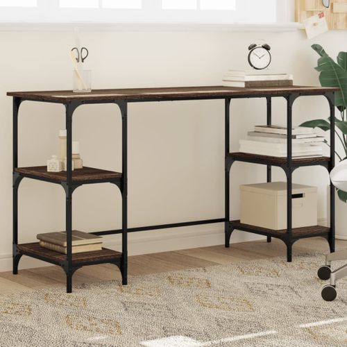 Vidaxl Bureau Chêne Marron 140x50x75 Cm Métal Et Bois D'ingénierie
