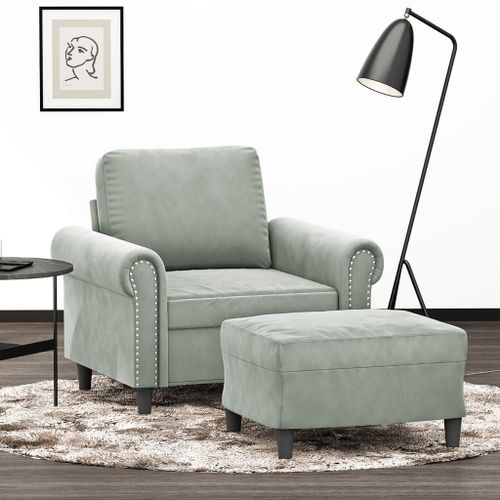 Vidaxl Fauteuil Avec Repose-Pied Gris Clair 60 Cm Velours