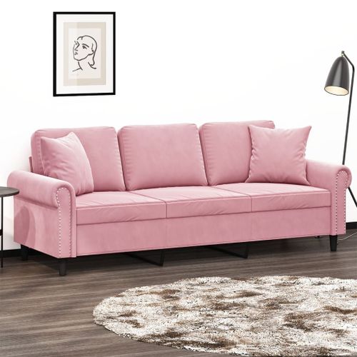 Vidaxl Canapé 3 Places Avec Oreillers Décoratifs Rose 180 Cm Velours