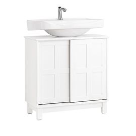 Sobuy Meuble Sous Lavabo Salle De Bain Meuble Sous Vasque Armoire De Rangement Pour Vasque Avec 2 Portes Coulissantes Blanc Lph 60 X 30 X 61 Cm Bzr142-W