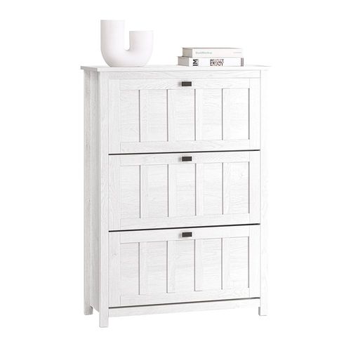 Sobuy Meuble À Chaussures Armoire À Chaussures Commode À Chaussures Meuble D'entrée Meuble De Rangement À Chaussures Avec 3 Abattants Pour Entrée Couloir, 80x30x111 Cm, Vintage Blanc, Fsr162-W