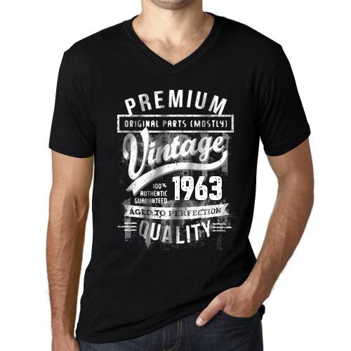 Homme Tee-Shirt Col V - Original Parts (Mostly) Aged To Perfection 1963 - 61 Ans T-Shirt Graphique Idée Cadeau 61e Anniversaire Vintage Année 1963 Nouveauté