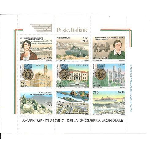 Avvenimenti Storici Della 2a Guerra Mondiale Bloc Poste Italiane 1995 9 Timbres Neufs