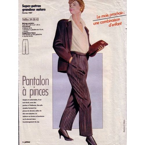 Super Patron De Couture Prima - Un Pantalon À Pinces - Tailles 34-38-42