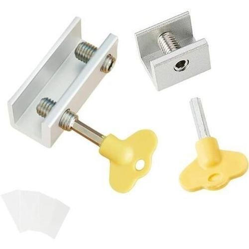 Fermeture Baie Coulissante,2 PCS Serrure Fenêtre Coulissante Anti-dérapant Alliage Aluminium Serrure de Fenetre de Sécurité avec Clé Bloque Porte Coulissante Verrou Coulissante pour Enfants