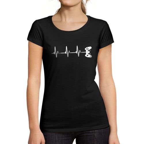 Femme Tee-Shirt Battement De C¿Ur D'une Manette De Jeu Drôle De Jeu - Gamer Controller Heartbeat Funny Gaming - T-Shirt Graphique Éco-Responsable Vintage Cadeau Nouveauté