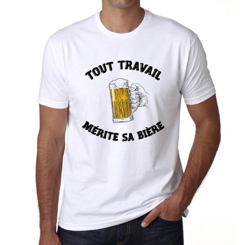 Homme Tee-Shirt Tout Travail Mérite Sa Bière T-Shirt Graphique Éco-Responsable Vintage Cadeau Nouveauté