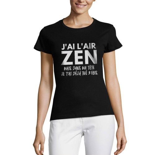 Femme Tee-Shirt Col Rond J'ai L'air Zen Mais Dans Ma Tête T-Shirt Graphique Éco-Responsable Vintage Cadeau Nouveauté