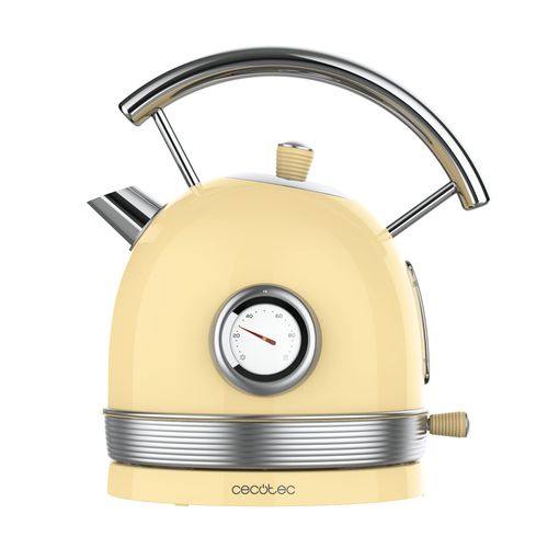 Bouilloire Cecotec Thermosense 420 Vintage Light Yellow Capacité : 1,8 litres, 2200 W, compteur de température, base 360 °, acier inoxydable, style vintage, jaune, 01484