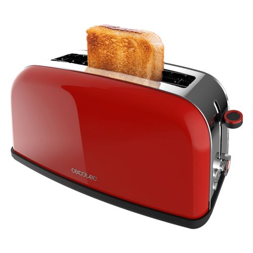 Cecotec Grille-pain vertical Toastin' time 850 Red Long Lite, 850 W, Capacité pour 2 tartines, Fente large, Acier inoxydable, Fonctions préconfigurées, Contrôle du grillage personnalisable