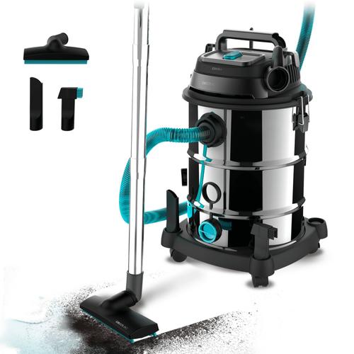 Cecotec Aspirateur pour Solides et Liquides de 30 L Conga Rockstar Wet & Dry Steel Pro. 1600 W, 23 kPa, Système de Drainage, Aspirateur et Souffleur, Structure Métallique, Roues, Rayon d'Action de 5m.