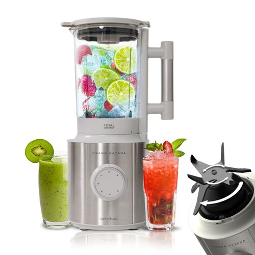 Cecotec Mélangeur en verre Grand Katana 2700MAX Total Destroy W. Puissance nominale 1800W Max 2700W, Technologie contre-rotation, lame revêtement en titane noir à 8 lames, carafe 1,8L